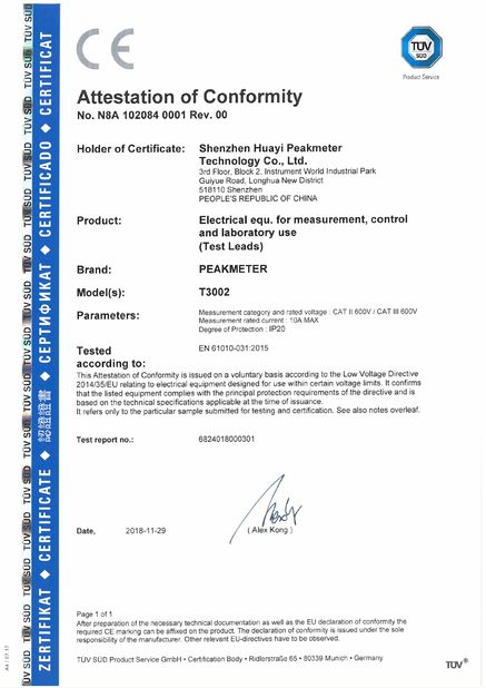 China Guilin Huayi Peakmeter Technology Co., Ltd. Certificaciones